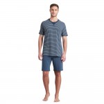Schiesser Natural Dye heren Shortama - Jeansblauw