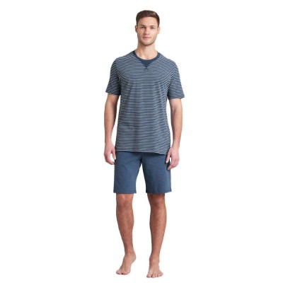 Schiesser Natural Dye heren Shortama - Jeansblauw