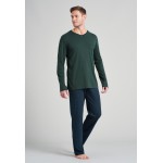 Schiesser heren pyjama V hals extra lange been lengte - dark green