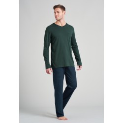 Schiesser heren pyjama V hals extra lange been lengte - dark green