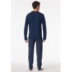 Schiesser herenpyjama  V-hals .Jeansblauw Fashion Nightwear