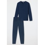 Schiesser herenpyjama  V-hals .Jeansblauw Fashion Nightwear