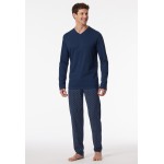 Schiesser herenpyjama  V-hals .Jeansblauw Fashion Nightwear