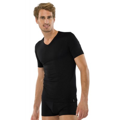 Schiesser T-Shirt V-hals 95/5 -  zwart - MET 25 % KORTING !